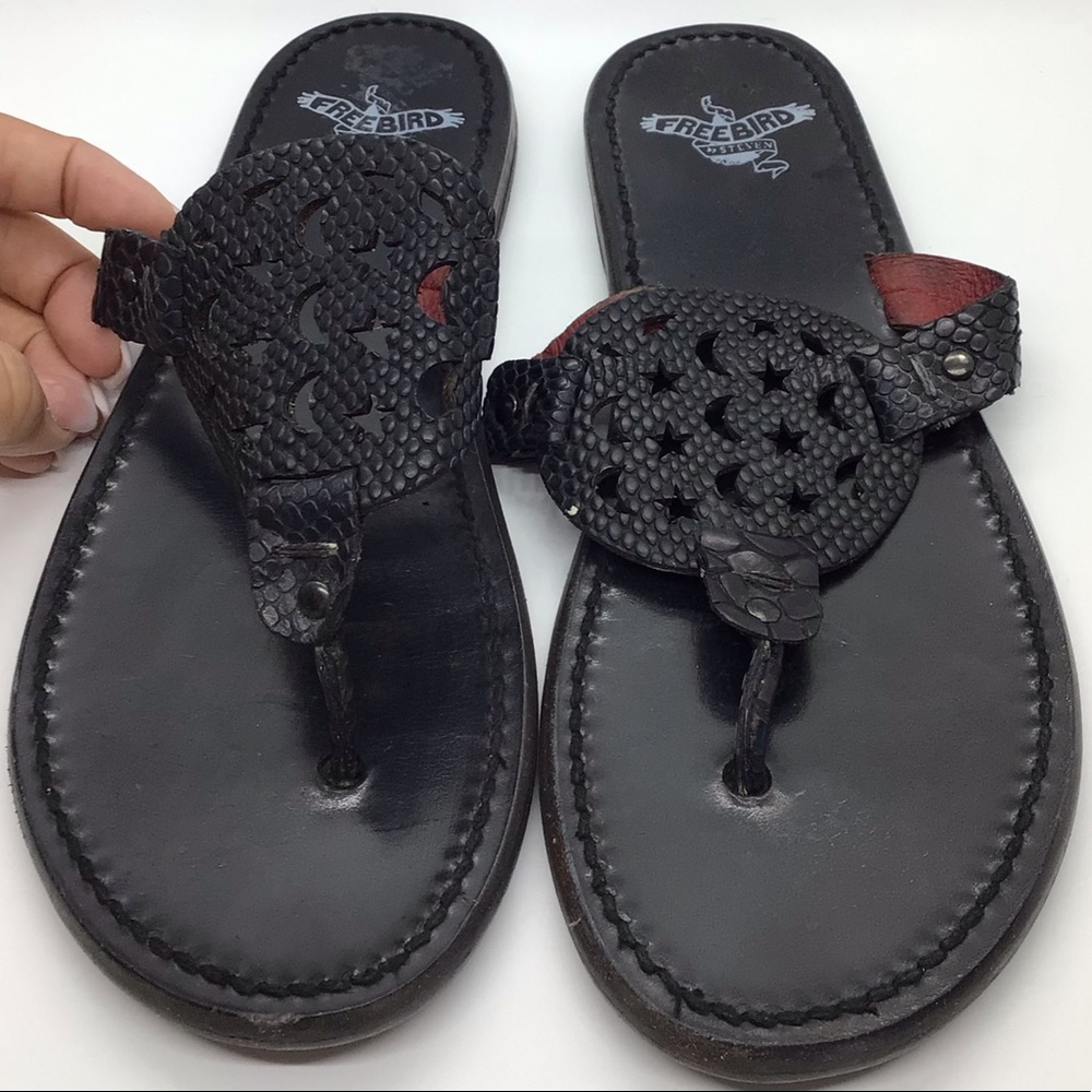 Freebird by Steven Vallarta Sandals Black Leather Moon & Stars Size 10